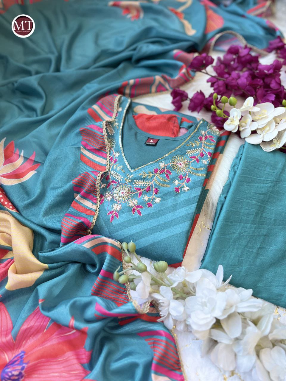 MT Green Mehera Chinon Printed Kurti With Bottom Dupatta Wholesale Shop In Surat